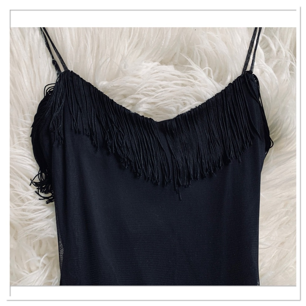 Betsey Johnson New York Vintage Fringe Slip Dress Black - Picture 2 of 8
